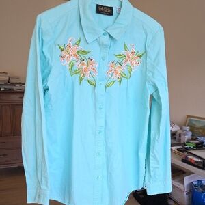 Bob Mackie Embroderied Floral Top Size Medium